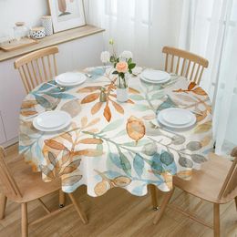 Table Cloth Autumn Watercolour Hand-Painted Leaves Round Tablecloth Party Kitchen Dinner Cover Holiday Decor Waterproof Tablecloths