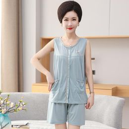 Women's Sleepwear Big Yards M-4XL Full Cotton Women Pajama Sets Flowers Vest Casual Tracksuit 2 Pieces Sexy Summer Home Lounge Gift