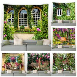 Tapestries Flower Tapestry Spring Fence Landscape Backdrop Cloth Wall Hanging Garden Poster Outdoor Home Decor Tapestry Aesthetics 230812