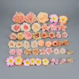 Decorative Flowers Artificial Silk Flower Heads 46Pcs/Set Light Pink Style DIY Wedding Party Birthday Baby Shower Ornament Decor