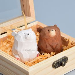 Decorative Objects Figurines Cute wood carving bear computer desktop ornament cure car boy's birthday gift living room decoration sculpture 230812