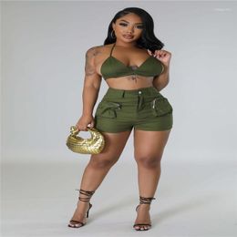 Women's Tracksuits Europe And America Sexy V-Neck Sleeveless Bra High Waist Shorts Fashion Beach Holiday Spice Girl Suit