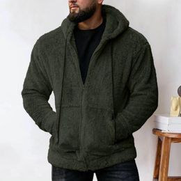 Men's Jackets Men Winter Coat Hooded Thick Plush Long Sleeve Drawstring Zipper Closure Pockets Casual Outdoor Jacket