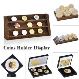 Decorative Objects Figurines 7 Styles Quality Collectible Coins Holder Display Challenge Medal Album Coin Case Collector Wood Storage Shelves Gift for Men 230812