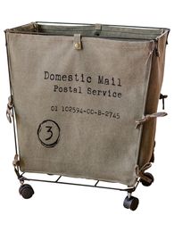 Storage Boxes Bins Canvas Basket Dirty Clothes Removable Iron Snack Book Rack with Wheels Industrial Style 230812