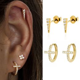 Cartilage Piercing Earrings for Women Mini Triangle Ear Studs Gold Colour Cross Hoop Lobe Accessories Gift Fashion Jewellery