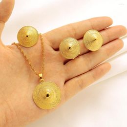 Necklace Earrings Set Dubai Nicely Gold Colour Round Cute OL Eritrea Jewellery Ring Earring Ethiopia Women Habesha Wedding Party Gift