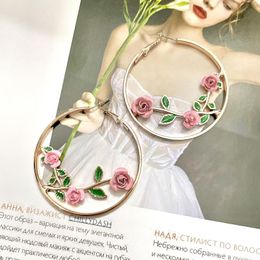 Hoop Earrings Flower Earring Vintage Hollow Rose Exaggerated Personality Alloy Clip Jewelry