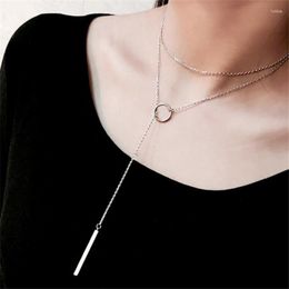 Chains Vintage Silver Color Jewelry Circle Strip Long Chain Pendants&Necklaces Sterling-silver Choker Necklace