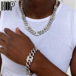 Hip Hop 17mm Silver Colour Bling Aaa+ Iced Out Alloy Rhinestones Coffee Bean Prong Cuban Chain Bracelet Necklace for Men Jewellery