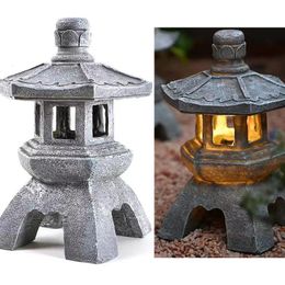 Decorative Objects Figurines Zen Ornaments Solar Powered Tower Decoration Garden Statue Lanterns Chinese Lamp Stone Courtyard Pagoda Lantern 230812