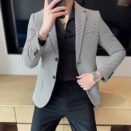 Men's Suits 2023 Fashion Leisure Boutique Thousand Bird Plaid Slim Suit Blazers Jacket Coat