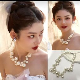 Pendant Necklaces Vintage Large Pearl Necklace Bridal Light Luxury Temperament Size Bead High-end Collarbone Chain