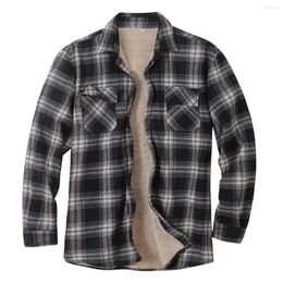 Men's Casual Shirts Mens Coats Button Sherpa Classic Jacket Flannel Plaid Shirt Warm Up Winter Lined Fleece