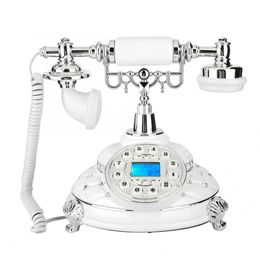 Telephones Retro Landline Roating Dialling FSK and DTMF Caller ID Silver Plated Backlight Telephone with Holder for Home Decoration 230812