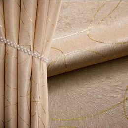 Sheer Curtains Modern Simple Bronzing Geometry Jacquard Blackout Light Gold Embossed Cloth Drapes For Living Room Bedroom Custom 230812