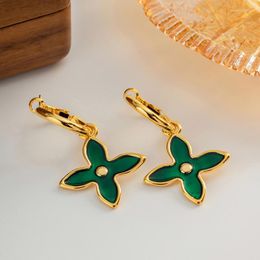 Hoop Earrings ALLME Dainty Green Colour Enamel Flower Cross For Women 18K Real Gold Plated Brass Earring Statement Jewellery