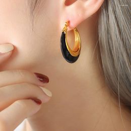 Hoop Earrings Fashion Exquisite For Women Contrast Colour Stainless Steel Circle Wedding Party Jewellery Gifts