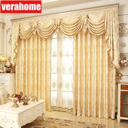Sheer Curtains European Luxury Blackout Gold windows treatment curtains for living room bedroom flower tulle valance 230812