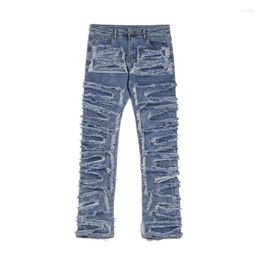Men's Jeans Wool Personality Design High Street Style Casual 2023 Solid Color Fashionable Vintage Trousers 9A2352