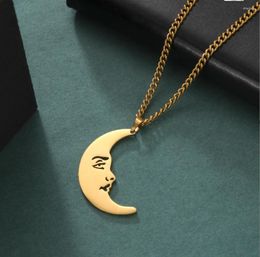 Pendant Necklaces 1PC Stainless Steel Necklace Moon Face Chain Simplicity For Women Jewellery Accessories Party Charm Gifts F1058