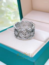 Cluster Rings 2023 Black Lace Ring S925 Silver Hollow Mesh Index Finger Women's European And American Style