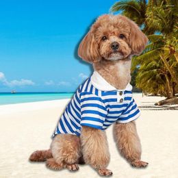 Dog Apparel Adorable Useful Pet Cat Navy Striped Pullover Top Two-legged Shirt Soft Daily Wear