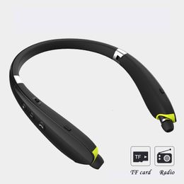 Cell Phone Earphones Wireless Sports Bluetooth Headset Earbud Hanging Neck Hanging Running Earphone Mp3 Player Foldable Telescopic Earphone TF Card 230812