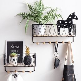 Decorative Objects Figurines Key Holder Mail Rack Entryway Shelf Creative Simple Nordic Wrought Iron Grid Wall Mount Storage Hooks Sorter Organizer 230812