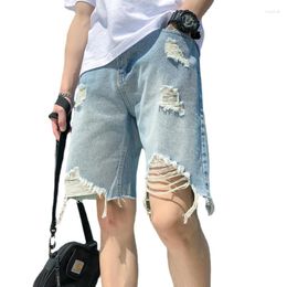 Men's Jeans Men Frayed Denim Shorts Baggy Distressed Ripped Knee Length Pants Casual