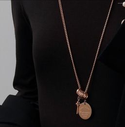 Chains Simple Key Engraved Round Pendant Chain Titanium Steel Necklace For Women Fashion Jewellery