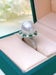 Cluster Rings European And American Style Shell Bead Ring Inlaid With Emerald S925 Silver Goddess Rich Woman
