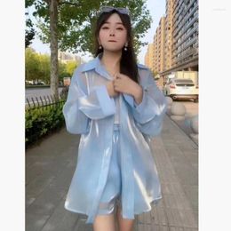 Women's Tracksuits Fashion Suit Female Summer Casual Solid Chiffon Shirt Top And Wide Leg Shorts Ladies Two-piece Women Clothes Set G37