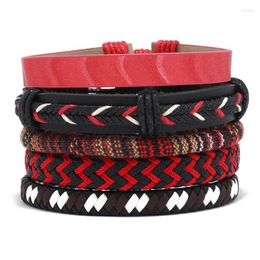 Bangle 5 Pcs/set Red Wrap Woven Fashion Handmade Men Bracelets Male Women Leather Wristband DIY Mix Match Jewelry Gift