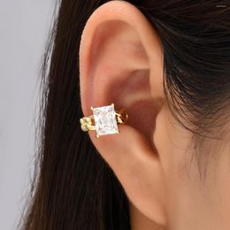 Backs Earrings JF 2023 Original Design Fashion Trend Sparkle Square Zircon Chain Women's Ear Clip