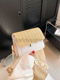 Beach Bags PU Spliced Woven Small Bag for Women's 2023 Summer New Korean Crossbody Small Square Bag One Shoulder Broadband Bagstylishdesignerbags