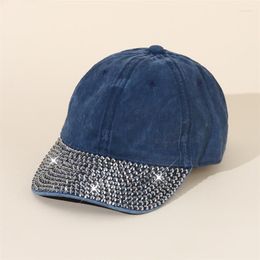 Ball Caps High Quality Denim Baseball Cap Men Women Jeans Rhinestone Snapback Casquette Short Brim Hat Gorras Casual