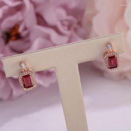 Dangle Earrings Drop For Women Fine Jewellery Sterling Silver 925 Natural Garnet Red Square Gemstone Classic Aretes CCEI025