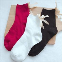 Women Socks Fashion Butterfly Bow Warm Stocks Autumn And Winter Sweet Casual Cotton Pure Colour Girls Boot Rad Sock High Quality