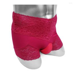 Underpants Mens Bulge Pouch Boxers Shorts Floral Lace Sexy Sissy Underwear Erotic Costume Panties Lingerie Fashion Male