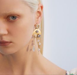 Dangle Earrings 925 Silver Needle Metal Artificial Crystal Pearl Tassel Alloy Party For Women Fashion Jewelry
