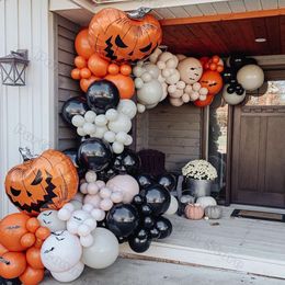 Other Event Party Supplies 148pcs Halloween Large Pumpkin Balloon Garland Black Orange Sand White Balloons 3D Bat Stickers for Decorations 230812