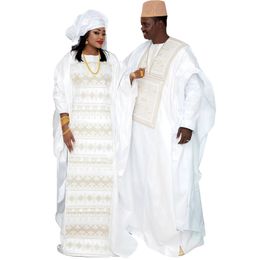 Plus size Dresses African Dresses For Couples Traditional Bazin Embroidery Dresses Floor Length Dress With Scarf Couple Design 230812