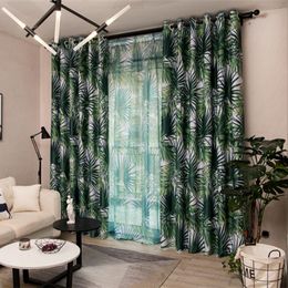 Sheer Curtains Tropical Printed Blackout for Living Room Nordic Green Leaves Palm tulle curtain Bedroom Window Treatments 230812