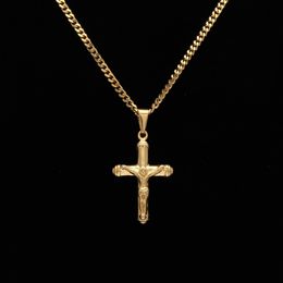 Gesù Cross Collace Gold Oro Incaped in acciaio inossidabile Pendante Fashi