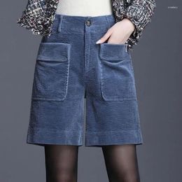Women's Shorts 2023 High Quality Women Spring Winter Corduroy With Pockets Fashion Black Solid Waist Short Pants T558
