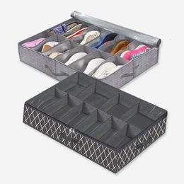 Storage Boxes Bins 1671020 Grids Foldable Large Capacity Dustproof Shoe Box Portable Nonwoven Underbed Drawer Travel Carry Pouch 230812