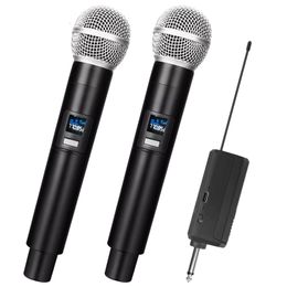 Microphones Wireless Microphone 2 Channedls UHF Porfessional Handheld MIC for Party Karaoke KTV Smart TV Speaker Singing Church Show Meeting 230812