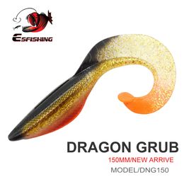Baits Lures ESFISHING Big Lure Dragon Grub 150mm Silicone Single Tail Pesca Artificial Fishing Lures Soft Bait 230812