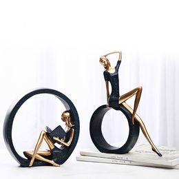 Decorative Objects Figurines Resin Yoga Girl Statue Nordic Creative Crafts Sculpture Living Room TV Cabinet Home Decoration Ornaments 230812